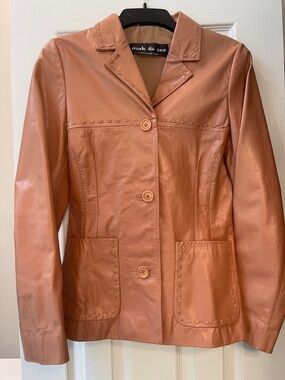 Women's Leather Button-Front Jacket Salmon Size Small
